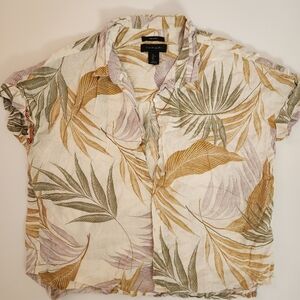 Women's Tahari Tropical Leaf Print Shirt - 100% Linen Size Large